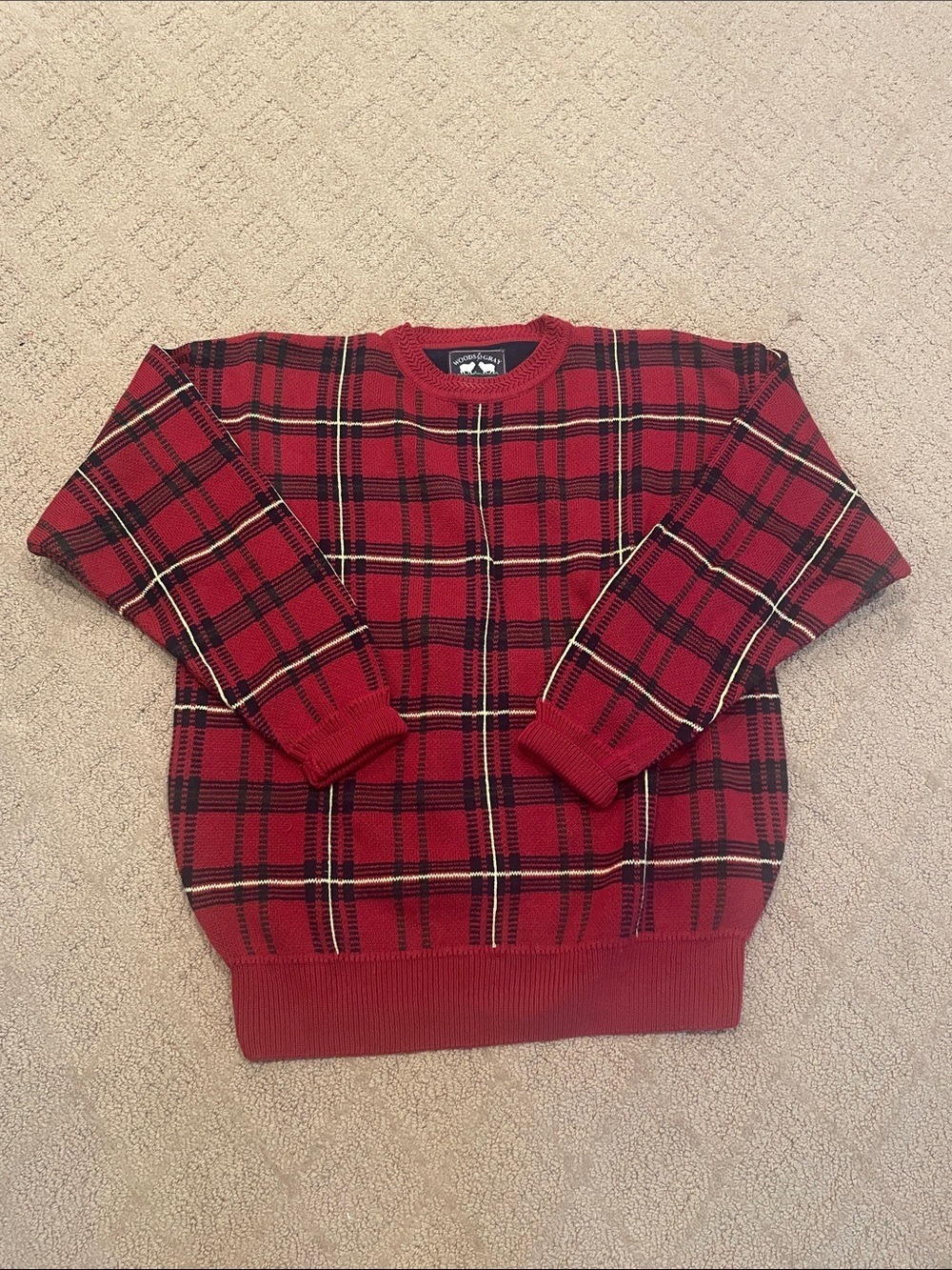 Plaid Crewneck Sweater in Red — Classic Knit for Men